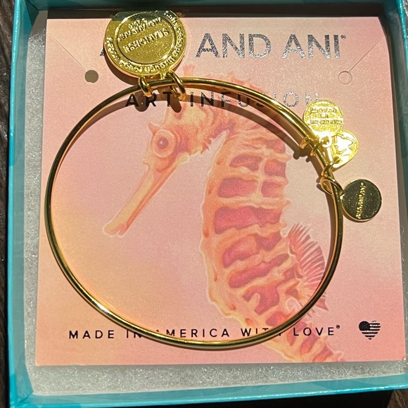 Alex And Ani pink / salmon colored seahorse charm gold bracelet - Picture 2 of 4
